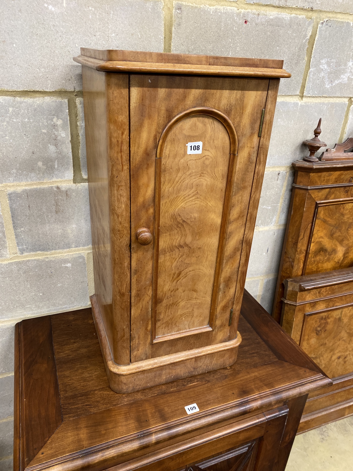 A Victorian satin birch bedside cabinet, width 37cm, depth 36cm, height 78cm